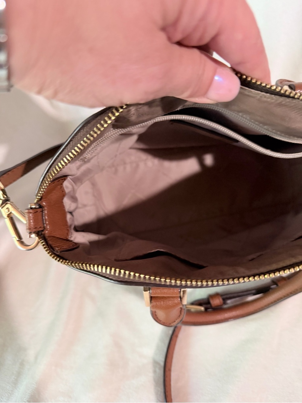 Michael Kors Brown Logo Dome Satchel with Tan Trim - Picture 4 of 14
